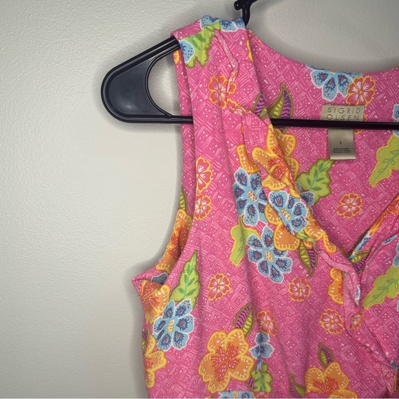 Vintage Y2K Sigrid Olsen Sport Pink Floral Sleeveless Midi Dress Women 8 Easter - Picture 3 of 10